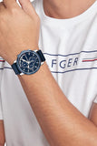 Buy Shop Tommy Hilfiger Clark Chronograph Blue Dial Black Leather Strap Watch For Men - 1792083 USA Online
