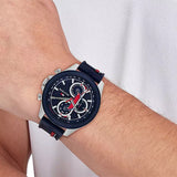 Buy Shop Tommy Hilfiger Clark Chronograph Blue Dial Black Leather Strap Watch For Men - 1792083 USA Online