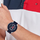 Buy Shop Tommy Hilfiger Clark Chronograph Blue Dial Black Leather Strap Watch For Men - 1792083 USA Online