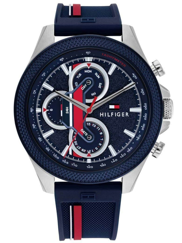 Buy Shop Tommy Hilfiger Clark Chronograph Blue Dial Black Leather Strap Watch For Men - 1792083 USA Online