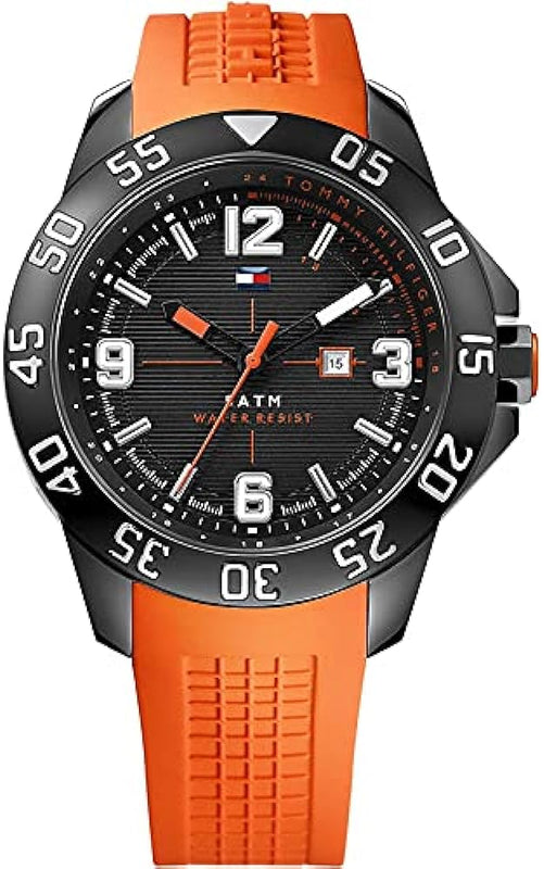Buy Shop Tommy Hilfiger Cole Black Dial Orange Rubber Strap Watch for Men - 1790985 USA Online