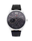 Buy Shop Tommy Hilfiger Damon Multifunction Black Dial Black Leather Strap Watch for Men - 1791417 USA Online