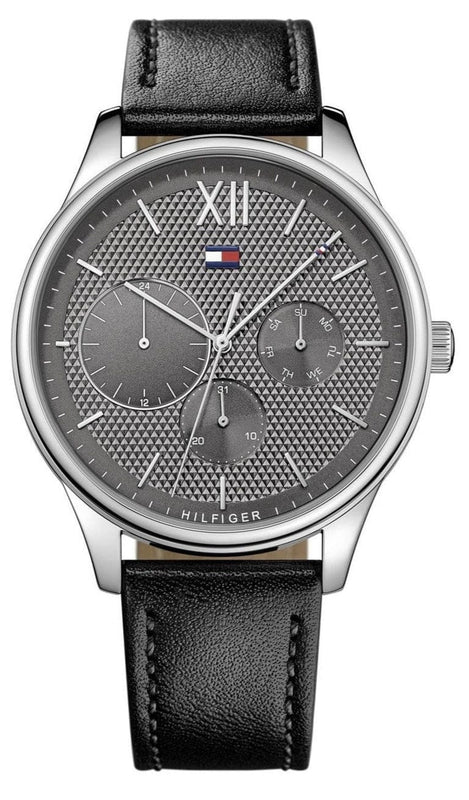 Buy Shop Tommy Hilfiger Damon Multifunction Black Dial Black Leather Strap Watch for Men - 1791417 USA Online
