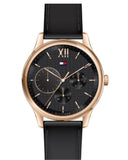 Buy Shop Tommy Hilfiger Damon Quartz Black Dial Black Leather Strap Watch for Men - 1791419 USA Online