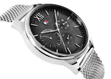 Buy Shop Tommy Hilfiger Damon Quartz Chronograph Black Dial Silver Mesh Bracelet Watch for Men - 1791415 USA Online