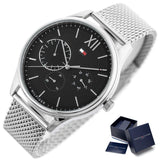 Buy Shop Tommy Hilfiger Damon Quartz Chronograph Black Dial Silver Mesh Bracelet Watch for Men - 1791415 USA Online