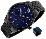 Buy Shop Tommy Hilfiger Damon Quartz Chronograph Blue Dial Black Steel Strap Watch for Men - 1791454 USA Online