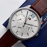 Buy Shop Tommy Hilfiger Damon Quartz White Dial Brown Leather Strap Watch for Men - 1791418 USA Online
