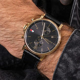 Buy Shop Tommy Hilfiger Daniel Black Dial Black Leather Strap Watch for Men - 1710417 USA Online