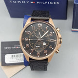 Tommy Hilfiger Daniel Black Dial Brown Leather Strap Watch for Men - 1710379