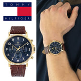 Buy Shop Tommy Hilfiger Daniel Blue Dial Brown Leather Strap Watch for Men - 1710380 USA Online