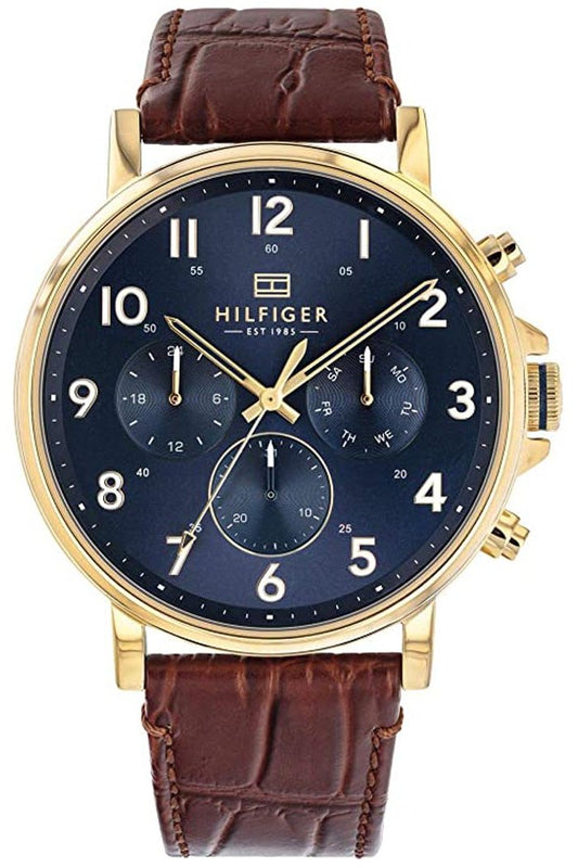 Buy Shop Tommy Hilfiger Daniel Blue Dial Brown Leather Strap Watch for Men - 1710380 USA Online