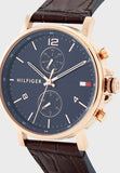 Buy Shop Tommy Hilfiger Daniel Blue Dial Brown Leather Strap Watch for Men - 1710418 USA Online
