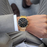 Buy Shop Tommy Hilfiger Daniel Chronograph Black Dial Gold Steel Strap Watch For Men - 1791978 USA Online