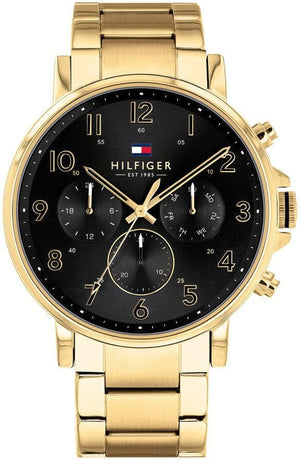 Buy Shop Tommy Hilfiger Daniel Chronograph Black Dial Gold Steel Strap Watch For Men - 1791978 USA Online
