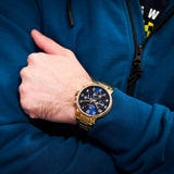 Buy Shop Tommy Hilfiger Daniel Chronograph Blue Dial Gold Steel Strap Watch for Men - 1710384 USA Online