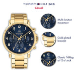 Buy Shop Tommy Hilfiger Daniel Chronograph Blue Dial Gold Steel Strap Watch for Men - 1710384 USA Online