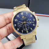 Buy Shop Tommy Hilfiger Daniel Chronograph Blue Dial Gold Steel Strap Watch for Men - 1710384 USA Online