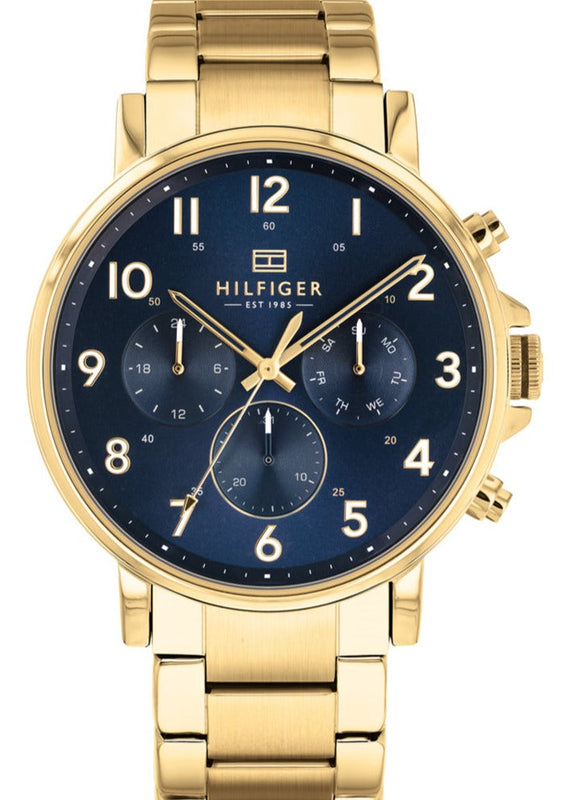 Buy Shop Tommy Hilfiger Daniel Chronograph Blue Dial Gold Steel Strap Watch for Men - 1710384 USA Online