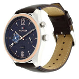 Buy Shop Tommy Hilfiger Deacan Blue Dial Brown Leather Strap Watch for Men - 1791549 USA Online