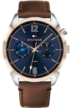 Buy Shop Tommy Hilfiger Deacan Blue Dial Brown Leather Strap Watch for Men - 1791549 USA Online
