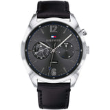 Buy Shop Tommy Hilfiger Deacan Grey Dial Black Leather Strap Watch for Men - 1791548 USA Online