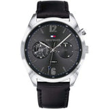 Buy Shop Tommy Hilfiger Deacan Grey Dial Black Leather Strap Watch for Men - 1791548 USA Online