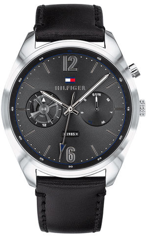 Buy Shop Tommy Hilfiger Deacan Grey Dial Black Leather Strap Watch for Men - 1791548 USA Online