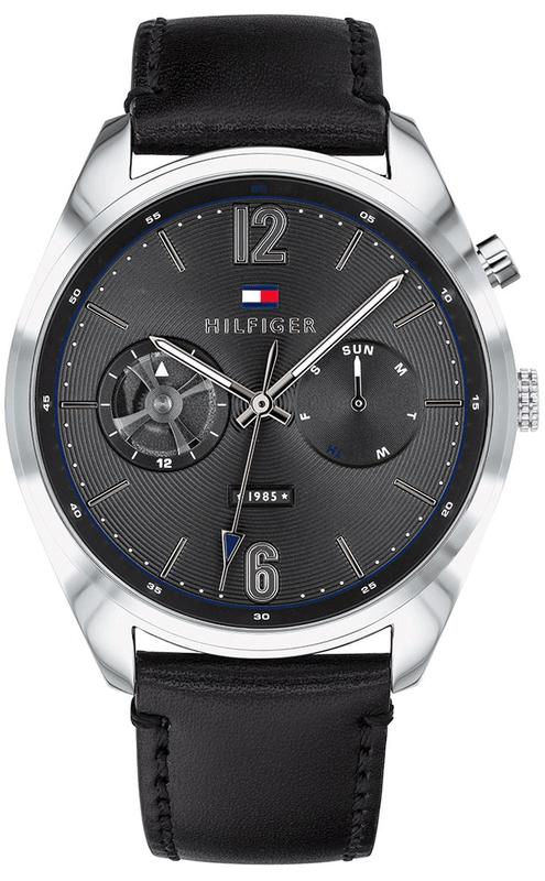Buy Shop Tommy Hilfiger Deacan Grey Dial Black Leather Strap Watch for Men - 1791548 USA Online