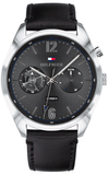 Buy Shop Tommy Hilfiger Deacan Grey Dial Black Leather Strap Watch for Men - 1791548 USA Online