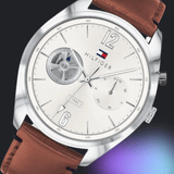 Buy Shop Tommy Hilfiger Deacon White Dial Brown Leather Strap Watch for Men - 1791550 USA Online