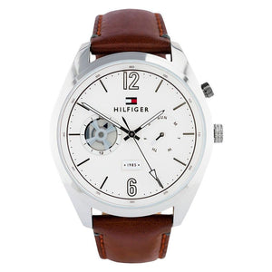 Buy Shop Tommy Hilfiger Deacon White Dial Brown Leather Strap Watch for Men - 1791550 USA Online