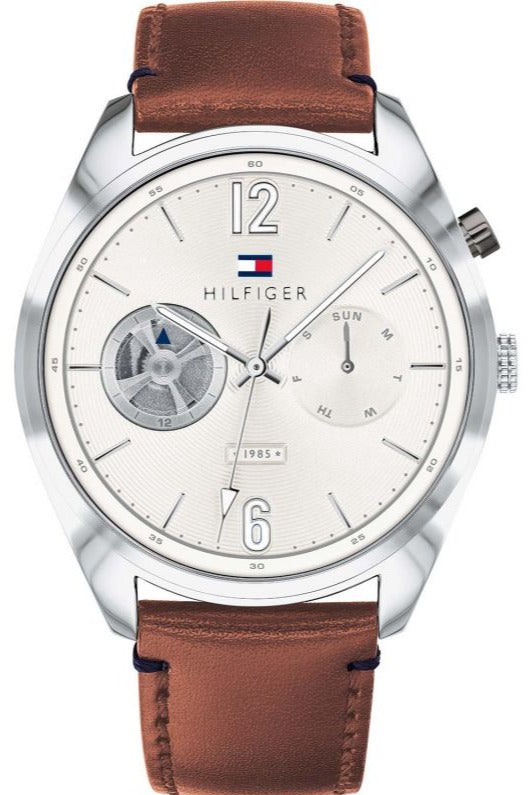 Buy Shop Tommy Hilfiger Deacon White Dial Brown Leather Strap Watch for Men - 1791550 USA Online