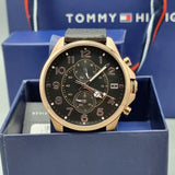 Buy Shop Tommy Hilfiger Dean Chronograph Quartz Black Dial Black Leather Strap Watch for Men - 1791273 USA Online