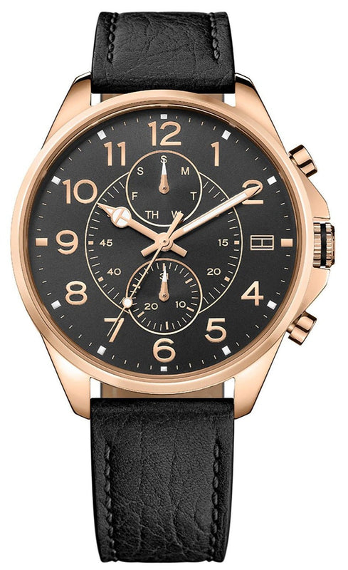 Buy Shop Tommy Hilfiger Dean Chronograph Quartz Black Dial Black Leather Strap Watch for Men - 1791273 USA Online