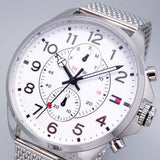 Buy Shop Tommy Hilfiger Dean Chronograph White Dial Silver Mesh Bracelet Watch for Men - 1791277 USA Online