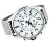 Buy Shop Tommy Hilfiger Dean Chronograph White Dial Silver Mesh Bracelet Watch for Men - 1791277 USA Online