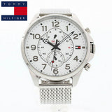 Buy Shop Tommy Hilfiger Dean Chronograph White Dial Silver Mesh Bracelet Watch for Men - 1791277 USA Online