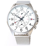 Buy Shop Tommy Hilfiger Dean Chronograph White Dial Silver Mesh Bracelet Watch for Men - 1791277 USA Online
