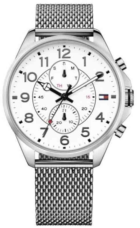 Buy Shop Tommy Hilfiger Dean Chronograph White Dial Silver Mesh Bracelet Watch for Men - 1791277 USA Online