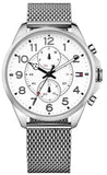 Buy Shop Tommy Hilfiger Dean Chronograph White Dial Silver Mesh Bracelet Watch for Men - 1791277 USA Online
