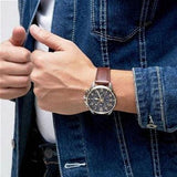 Buy Shop Tommy Hilfiger Dean Multifunctional Blue Dial Brown Leather Strap Watch for Men - 1791275 USA Online