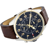 Buy Shop Tommy Hilfiger Dean Multifunctional Blue Dial Brown Leather Strap Watch for Men - 1791275 USA Online