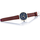 Buy Shop Tommy Hilfiger Dean Multifunctional Blue Dial Brown Leather Strap Watch for Men - 1791275 USA Online