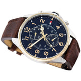 Buy Shop Tommy Hilfiger Dean Multifunctional Blue Dial Brown Leather Strap Watch for Men - 1791275 USA Online