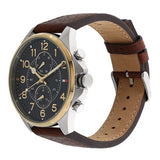 Buy Shop Tommy Hilfiger Dean Multifunctional Blue Dial Brown Leather Strap Watch for Men - 1791275 USA Online