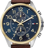 Buy Shop Tommy Hilfiger Dean Multifunctional Blue Dial Brown Leather Strap Watch for Men - 1791275 USA Online