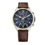 Buy Shop Tommy Hilfiger Dean Multifunctional Blue Dial Brown Leather Strap Watch for Men - 1791275 USA Online