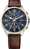 Buy Shop Tommy Hilfiger Dean Multifunctional Blue Dial Brown Leather Strap Watch for Men - 1791275 USA Online