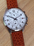 Buy Shop Tommy Hilfiger Dean Quartz Multifunction White Dial Brown Leather Strap Watch for Men - 1791274 USA Online